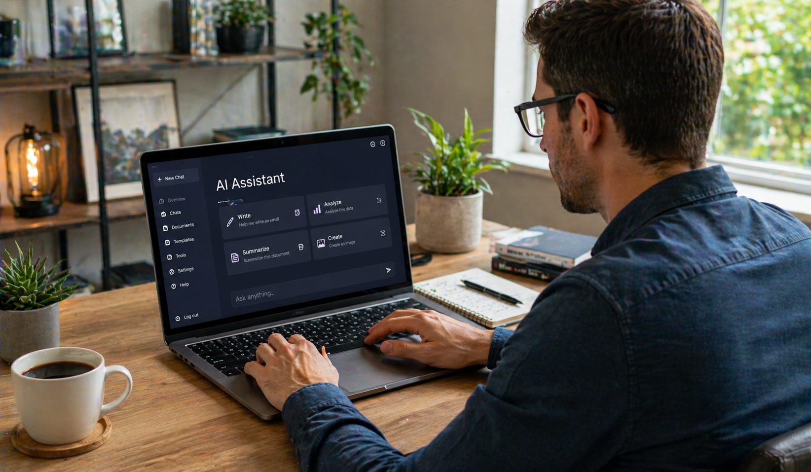 Use AI for daily tasks in modern home office workspace