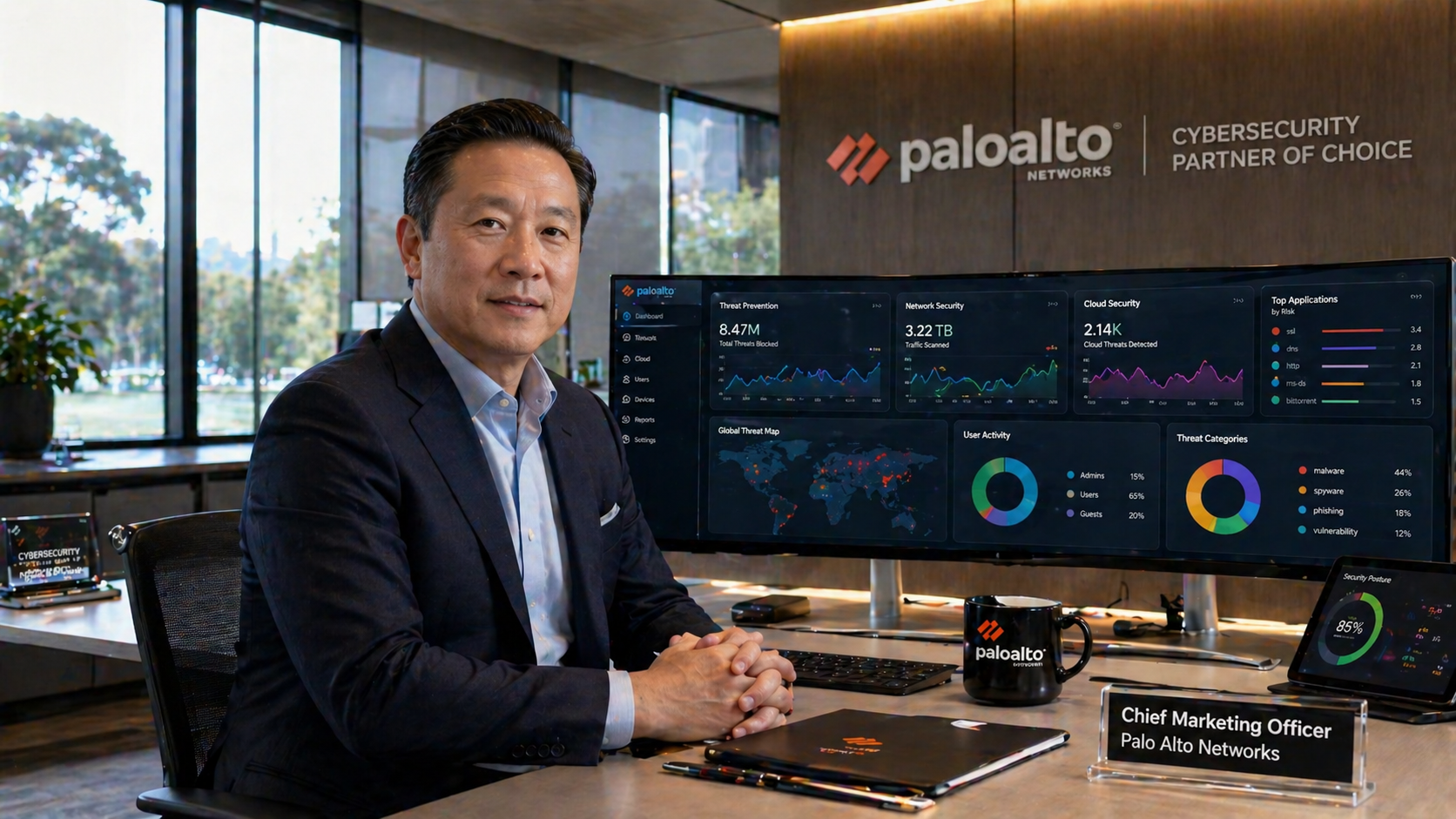 Palo Alto Networks chief marketing officer overseeing strategic marketing initiatives in corporate headquarters