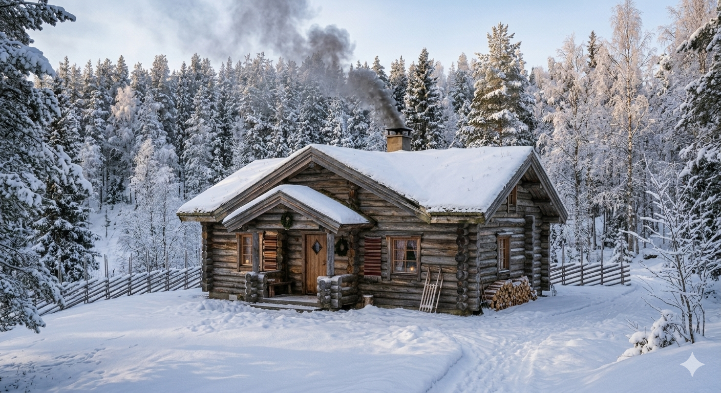 Tiimatuvat traditional Finnish dwelling showcasing characteristic log construction and architectural design in natural setting